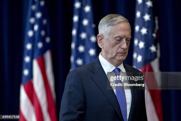 James Mattis, U.S. Secretary of defense, exits after a news conference following the inaugural U.S.-China Diplomatic and Security Dialogue meeting...