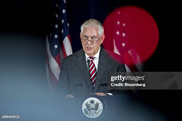 Rex Tillerson, U.S. Secretary of State, speaks during a news conference with James Mattis, U.S. Secretary of defense, not pictured, following the...