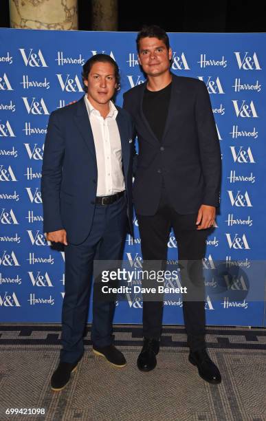 Vito Schnabel and Milos Raonic attend the 2017 annual V&A Summer Party in partnership with Harrods at the Victoria and Albert Museum on June 21, 2017...