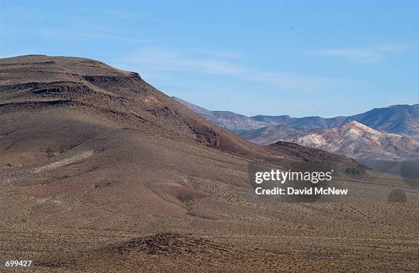 The proposed nuclear waste dump site of Yucca Mountain is seen from the southwest side February 7, 2002 at Nellis Air Force Base, located...