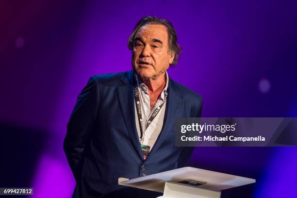 Oliver Stone gives a speech on truth in film during the Starmus Festival on June 21, 2017 in Trondheim, Norway.