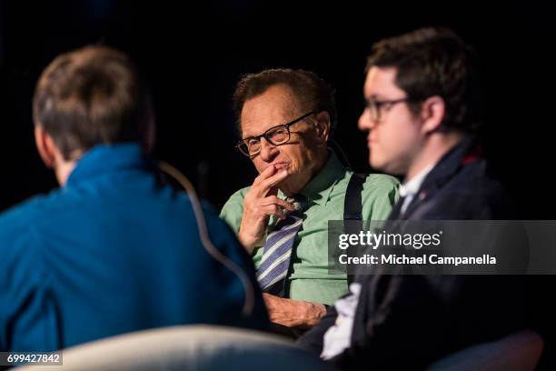 Larry King hosts a discussion with Russian cosmonaut Andrei Borisenko during the Starmus Festival on June 21, 2017 in Trondheim, Norway.