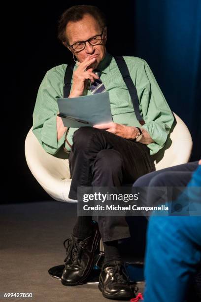 Larry King hosts a discussion with Russian cosmonaut Andrei Borisenko during the Starmus Festival on June 21, 2017 in Trondheim, Norway.