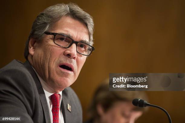 Rick Perry, U.S. Secretary of energy, speaks during a Senate Appropriations Subcommittee hearing in Washington, D.C., U.S., on Wednesday, June 21,...