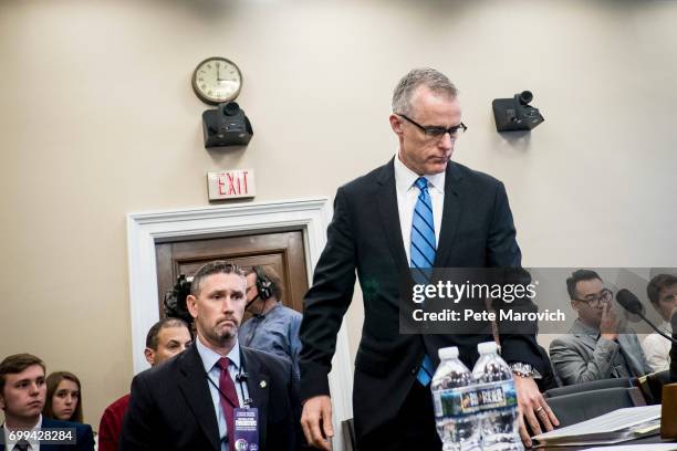 Acting FBI Director Andrew McCabe arrives to testify before a House Appropriations subcommittee meeting on the FBI's budget requests for FY2018 on...