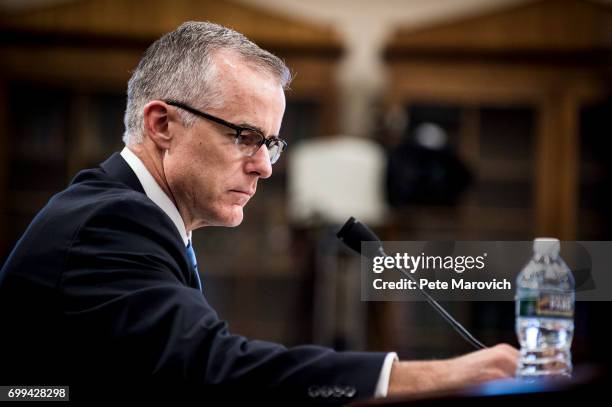 Acting FBI Director Andrew McCabe testifies before a House Appropriations subcommittee meeting on the FBI's budget requests for FY2018 on June 21,...