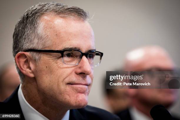 Acting FBI Director Andrew McCabe testifies before a House Appropriations subcommittee meeting on the FBI's budget requests for FY2018 on June 21,...