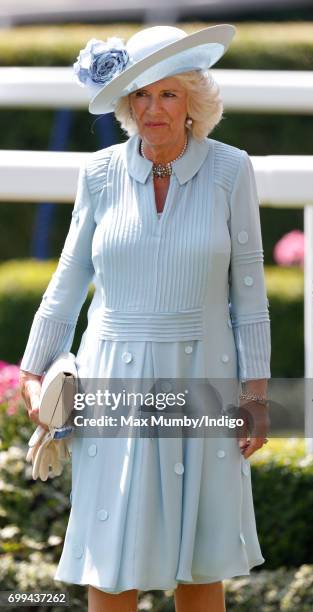 Camilla, Duchess of Cornwall attends day 2 of Royal Ascot at Ascot Racecourse on June 21, 2017 in Ascot, England.