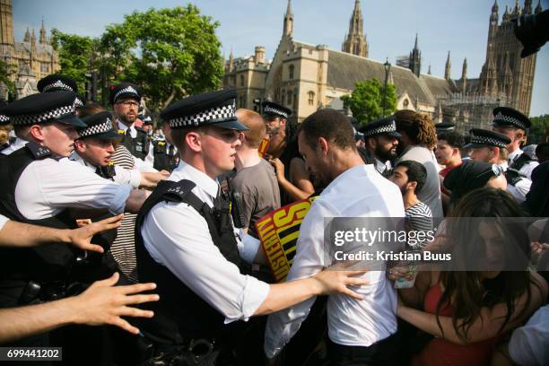 The Day of Rage protest organised by Movement for Justice went from Shepherds Bush to Downing Street and Parliament Square June 21st 2017, London,...