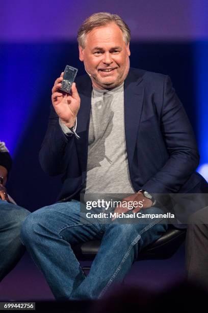 Eugene Kaspersky participates in a roundtable discussion during the Starmus Festival on June 21, 2017 in Trondheim, Norway.