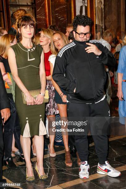 Spain actress Araceli Jover and German comedian and author Oliver Polak attend the 'Axolotl Overkill' Berlin Premiere at Volksbuehne...