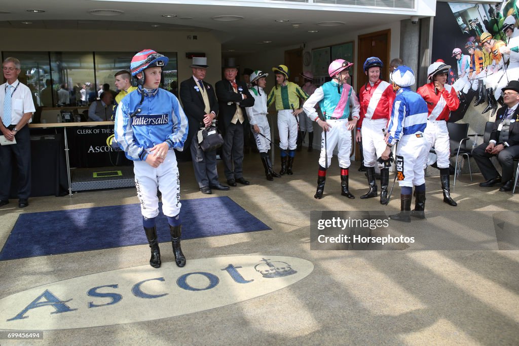 Ascot Ppostcode Jockeys waiting for the next race at Ascot Racecourse on June 21 ...