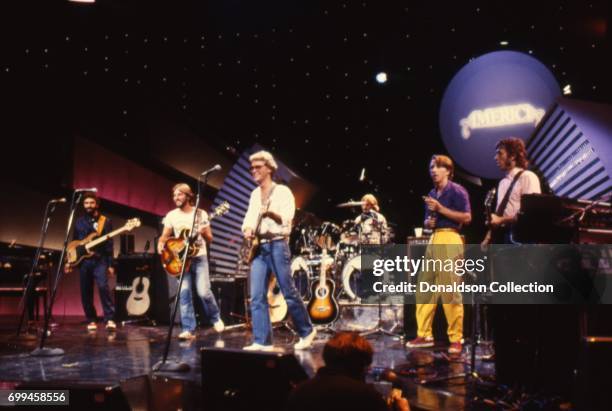 Rock and roll band "America" featuring David Dickey , Willie Leacox , Gerry Beckley , Michael Woods , Dewey Bunnell , Jim Calire , and Tom Walsh...