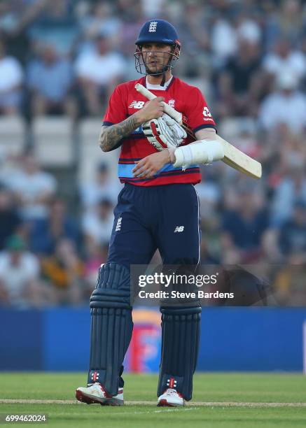 Alex Hales of England during the 1st NatWest T20 International match between England and South Africa at Ageas Bowl on June 21, 2017 in Southampton,...