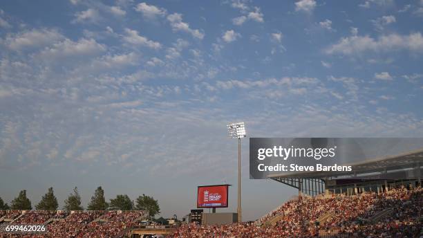 General view of the crowd during the 1st NatWest T20 International match between England and South Africa at Ageas Bowl on June 21, 2017 in...