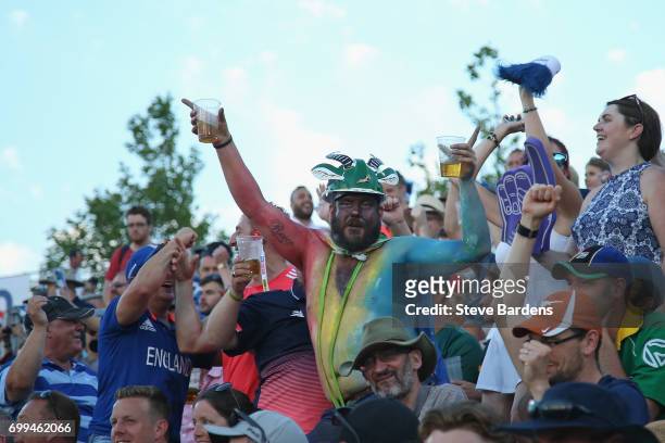 South Africa supporters enjoy the atmosphere during the 1st NatWest T20 International match between England and South Africa at Ageas Bowl on June...