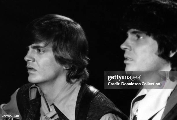 Phil Everly and Don Everly of the rock and roll band "The Everly Brothers" perform on a TV show in circa 1970 in London, England.