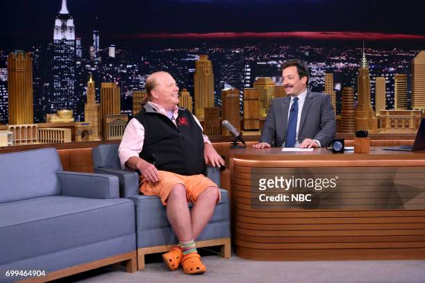 Episode 0697 -- Pictured: Chef Mario Batali during an interview with host Jimmy Fallon on June 21, 2017 --