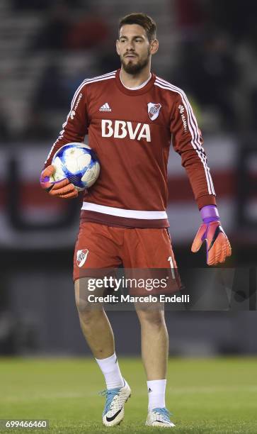 Augusto Batalla goalkeeper of River Plate walks with the ball prior to a match between River Plate and Aldosivi as part of Torneo Primera Division...