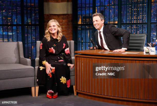 Episode 546 -- Pictured: Actress.comedian Amy Poehler during an interview with host Seth Meyers on June 21, 2017 --