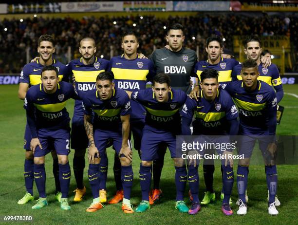 Players of Boca Juniors pose for a photo prior to the match between Olimpo and Boca Juniors as part of Torneo Primera Division 2016/17 at Roberto...