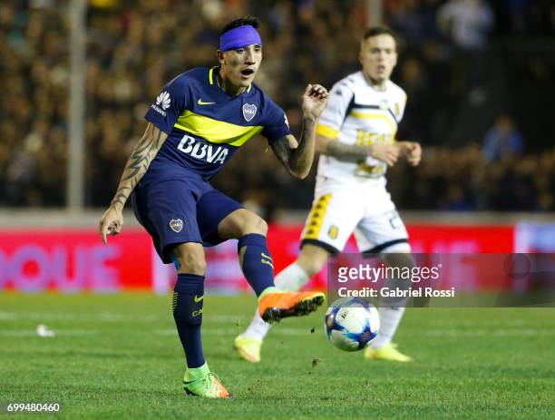 Ricardo Centurion of Boca Juniors takes a shot during a match between Olimpo and Boca Juniors as part of Torneo Primera Division 2016/17 at Roberto...