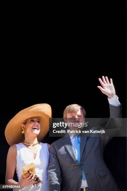 Queen Maxima of The Netherlands and King Willem-Alexander of The Netherlands visit mayor Leoluca Orlando at Quatto Canti during the second day of a...