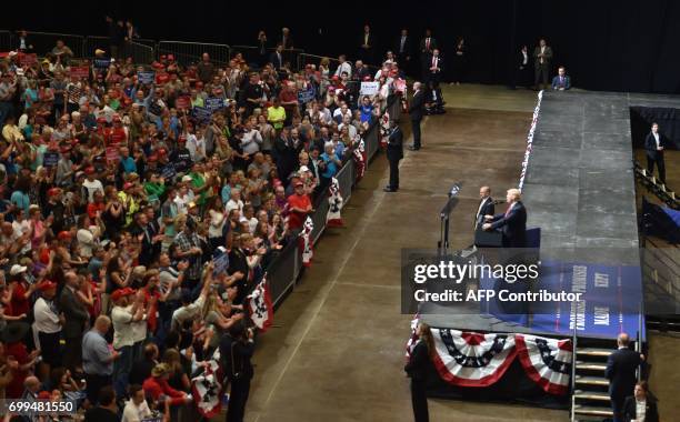 President Donald Trump speaks at a rally on June 21 in Cedar Rapids, Iowa. / AFP PHOTO / Nicholas Kamm