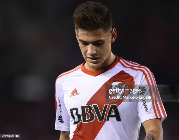 Lucas Martinez Quarta of River Plate gestures during a match between River Plate and Aldosivi as part of Torneo Primera Division 2016/17 at...