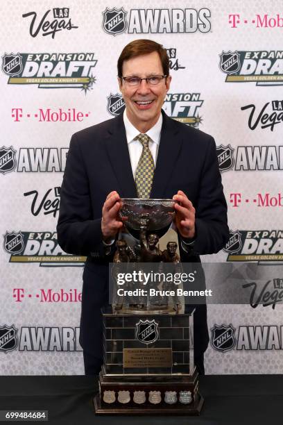 President of Hockey Operations and general manager David Poile of the Nashville Predators speaks poses after winning the NHL General Manager of the...