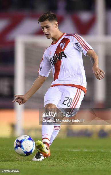 Lucas Martinez Quarta of River Plate kicks the ball during a match between River Plate and Aldosivi as part of Torneo Primera Division 2016/17 at...