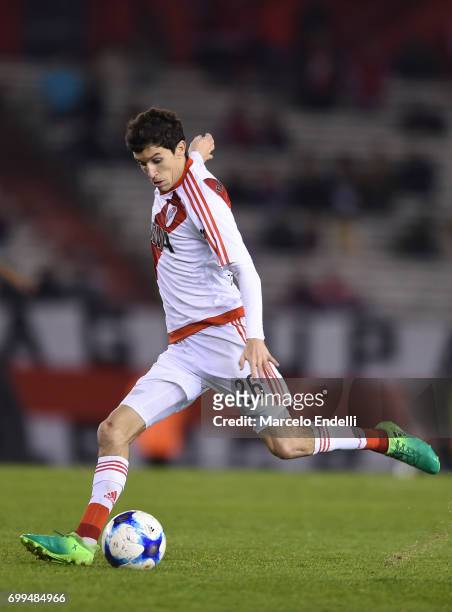 Ignacio Fernandez of River Plate kicks the ball during a match between River Plate and Aldosivi as part of Torneo Primera Division 2016/17 at...