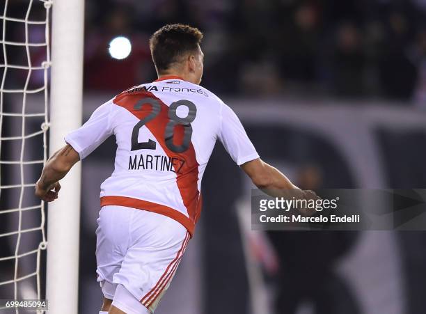 Lucas Martinez Quarta of River Plate celebrates after scoring the first goal of his team during a match between River Plate and Aldosivi as part of...