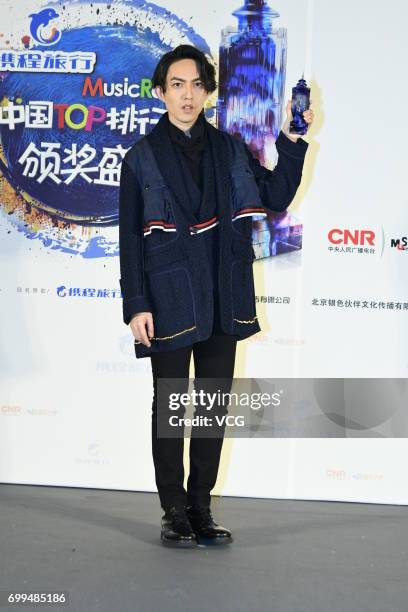 Singer Yoga Lin arrives at the red carpet of the Music Radio China Top Chart Awards Ceremony on June 21, 2017 in Shanghai, China.