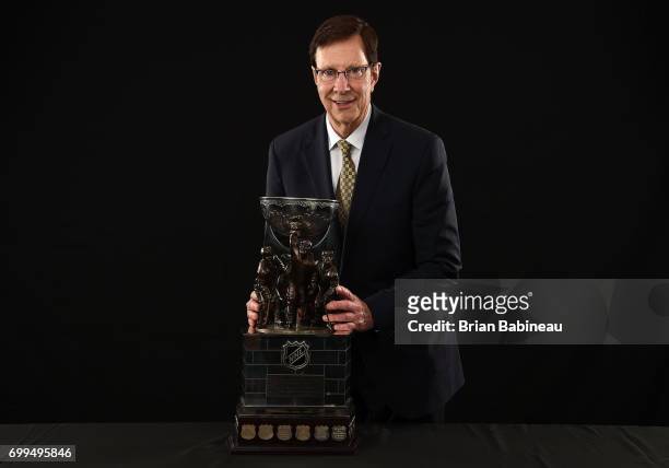 General manager David Poile of the Nashville Predators poses for a portrait with the NHL General Manager of the Year Award at the 2017 NHL Awards at...