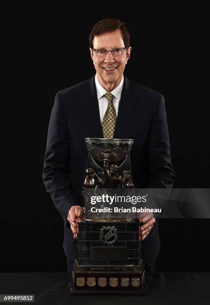 General manager David Poile of the Nashville Predators poses for a portrait with the NHL General Manager of the Year Award at the 2017 NHL Awards at...