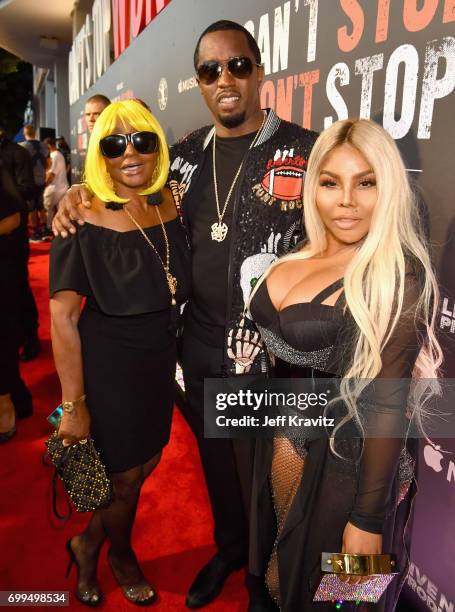 Janice Combs, Sean "Diddy" Combs and Lil' Kim attend the Los Angeles Premiere of Apple Music's CAN'T STOP WON'T STOP: A BAD BOY STORY at The WGA...