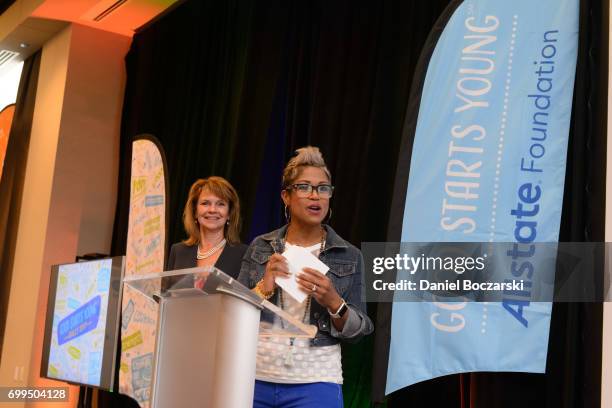 Of Corporate Relations for Allstate Vicky Dinges and Val Warner announce the winners of the Good Starts Young Rally at The Wit Hotel on June 21, 2017...