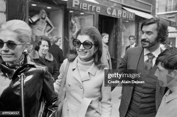 Jacqueline Kennedy Onassis with Nicole Alphand , wife of the former French Ambassador to the United States, and fashion designer and assistant to...