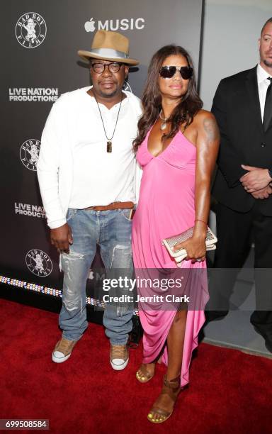 Bobby Brown and Alicia Etheredge attend the Los Angeles Premiere Of "Can't Stop Won't Stop" at Writers Guild of America, West on June 21, 2017 in Los...