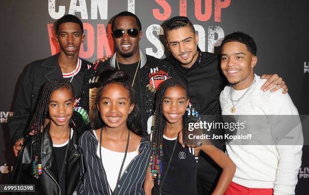 Sean Combs and his children arrive at the Los Angeles Premiere Of "Can't Stop Won't Stop" at Writers Guild of America, West on June 21, 2017 in Los...