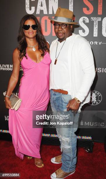 Bobby Brown and wife Alicia Etheredge arrive at the Los Angeles Premiere Of "Can't Stop Won't Stop" at Writers Guild of America, West on June 21,...