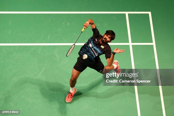 Kidambi Srikanth of India plays a shot during his R16 match against Son Wan Ho of Korea during the Australian Badminton Open at Sydney Olympic Park...