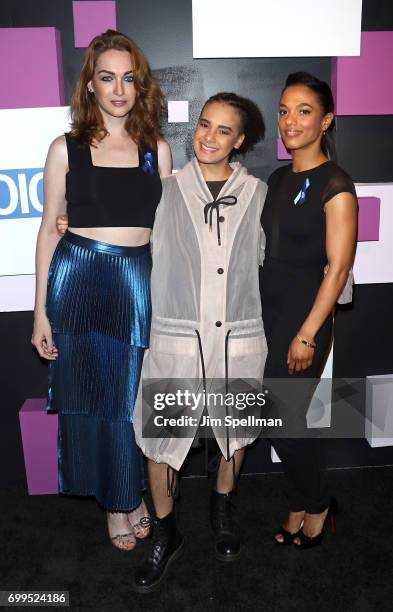 Actress Jamie Clayton, Tyler Ford and actress Freema Agyeman attend the 2017 Village Voice Pride Awards at Capitale on June 21, 2017 in New York City.