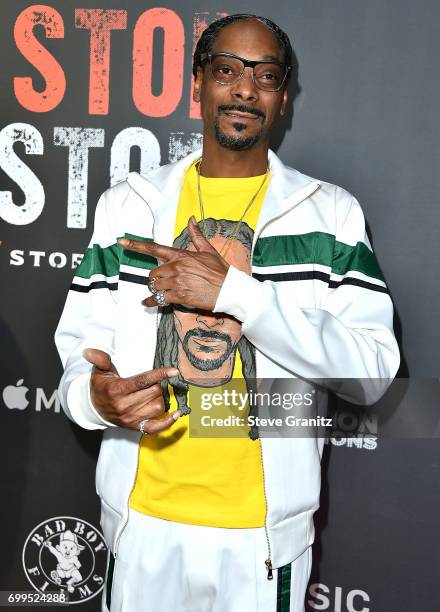 Snoop Dogg arrives at the Los Angeles Premiere Of "Can't Stop Won't Stop" at Writers Guild of America, West on June 21, 2017 in Los Angeles,...