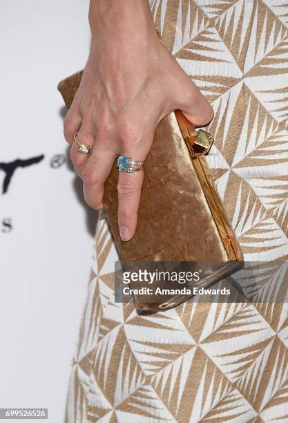 Joanne Froggatt, handbag detail, attends the screening of "A Crooked Somebody" during the 2017 Los Angeles Film Festival at ArcLight Santa Monica on...