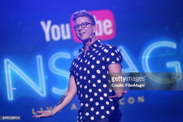 YouTube personality Tyler Oakley appears at #YouTubeOnstage at VidCon 2017 at Anaheim Convention Center on June 21, 2017 in Anaheim, California.