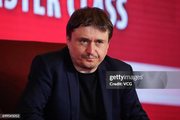 Romanian director Cristian Mungiu attends the Golden Goblet Master Class during the 20th Shanghai International Film Festival on June 22, 2017 in...