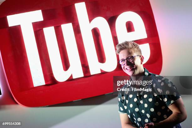 YouTube personality Tyler Oakley speaks onstage at YouTube @ VidCon Brand Lounge at Anaheim Convention Center on June 21, 2017 in Anaheim, California.