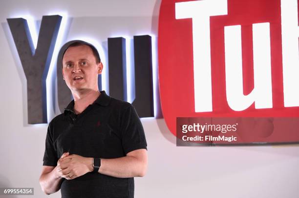 Worldwide EVP Head of Digital Joshua Lowcock speaks onstage at YouTube @ VidCon Brand Lounge at Anaheim Convention Center on June 21, 2017 in...